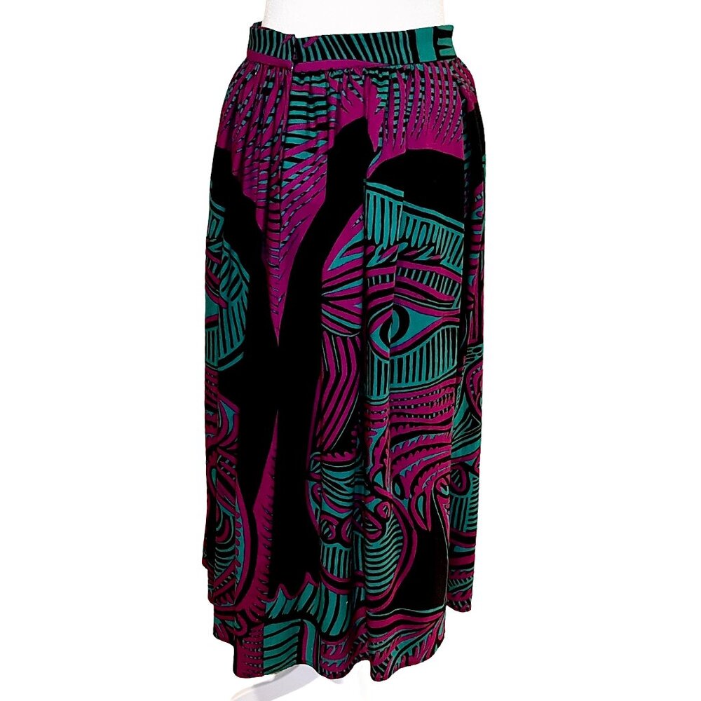 Vintage ‘Agatha Brown’ Italian Wool Vibrant Tribal Print Maxi Skirt Size 4 - Picture 4 of 11